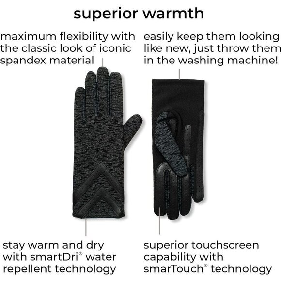 Isotoner Womens Spandex Touchscreen Cold Weather Gloves Warm Fleece Lining - Picture 2 of 4